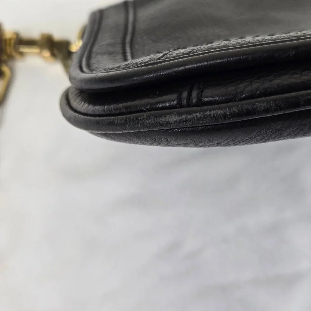 Tory Burch Black Leather Crossbody Bag Gold Chain Strap Magnetic Close Flap Logo